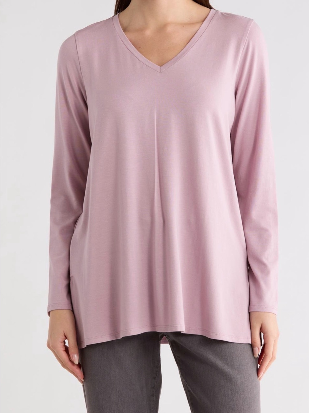 Eileen Fisher Dusty Rose V-Neck Long Sleeve Top Icy Purple NEW